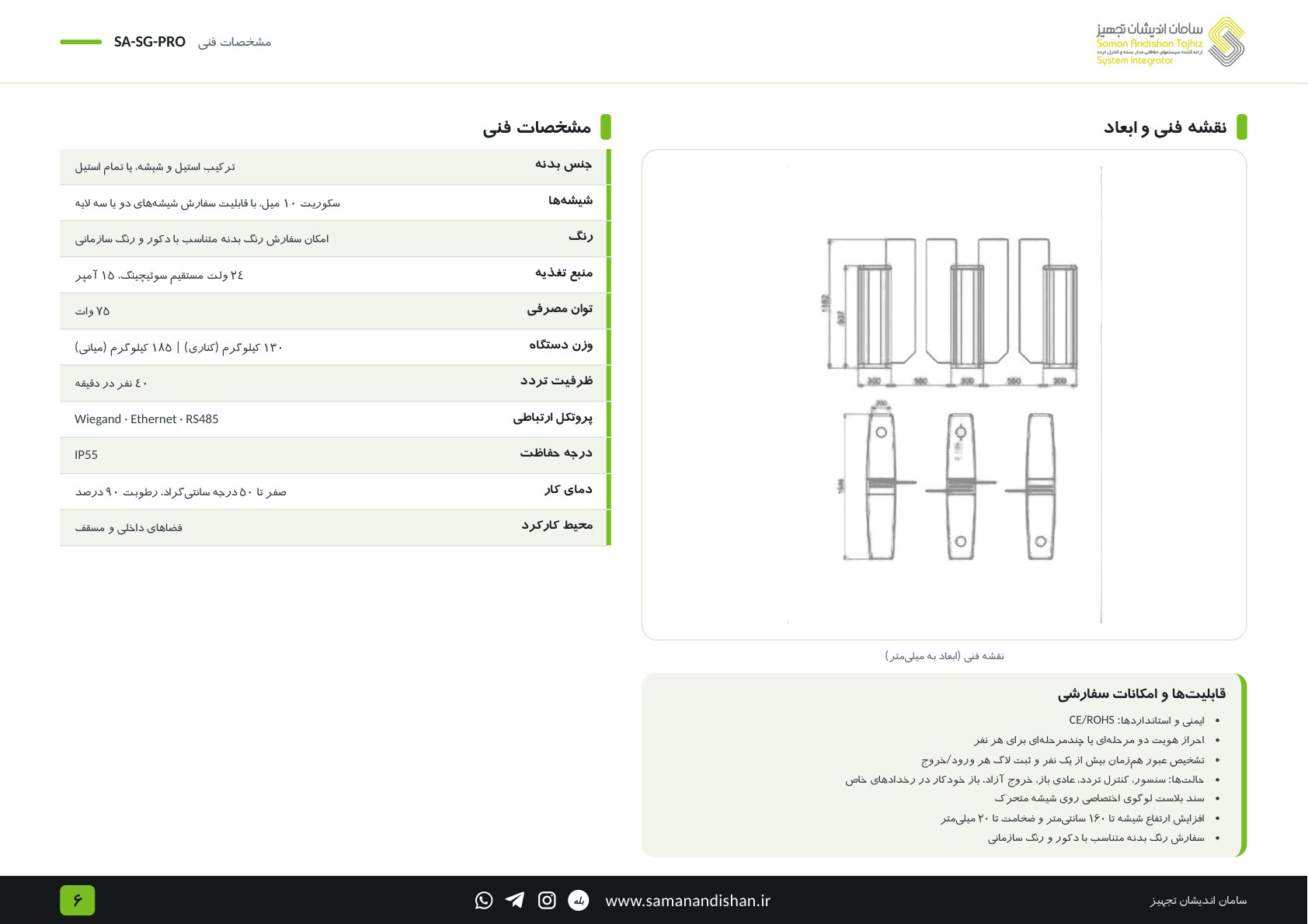 SA PRO specifications - شرکت سامان اندیشان