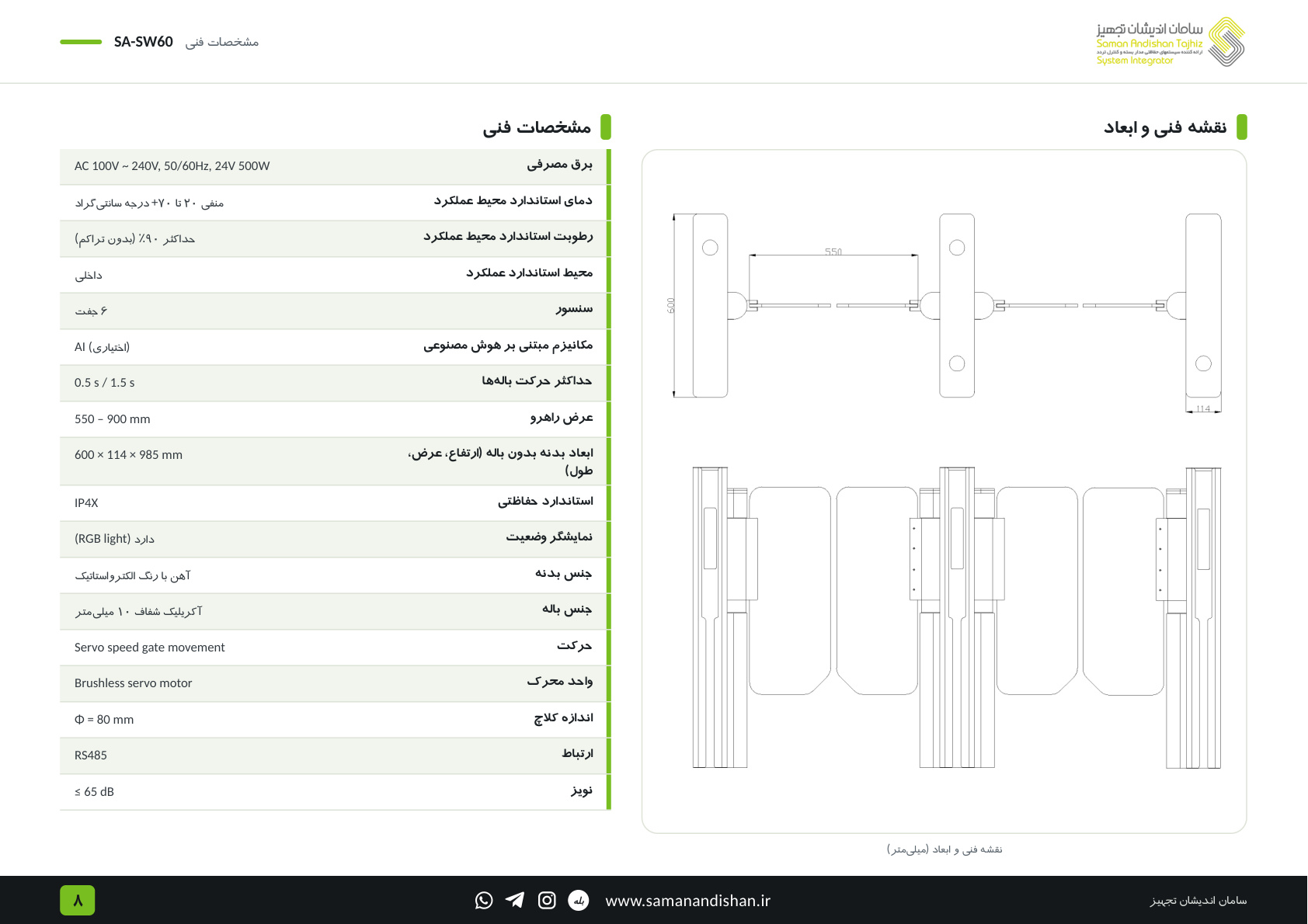 SA SW60 specifications - شرکت سامان اندیشان