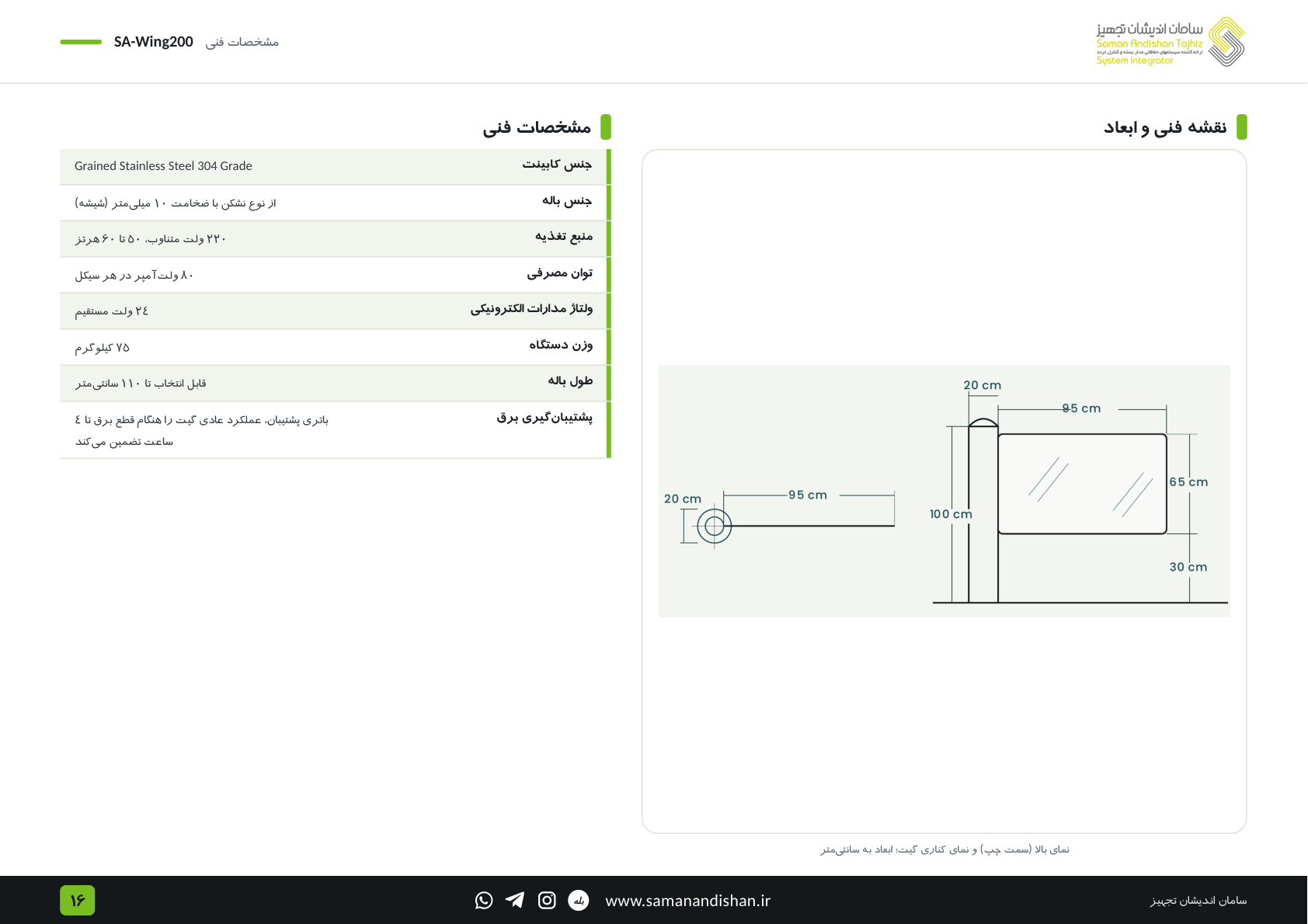 SA Wing200 specifications - شرکت سامان اندیشان